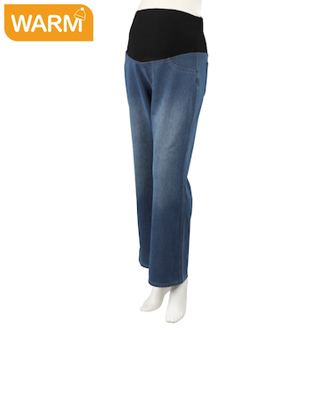 ニットデニムパンツフレア　ブルー