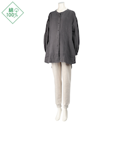 [前開き授乳機能]長袖パジャマふんわりガーゼ裏毛パンツ チャコールグレー