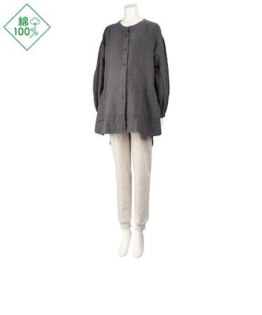 [前開き授乳機能]長袖パジャマふんわりガーゼ裏毛パンツ チャコールグレー