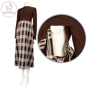 長袖ニットチェック切り替えワンピース