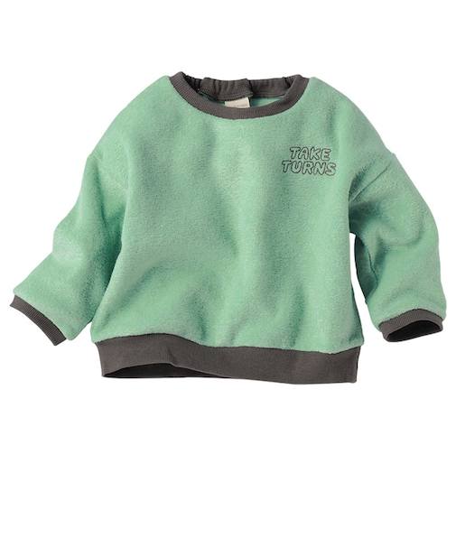 [ベビー]長袖　トレーナー　ワンポイント刺しゅう　グリーン