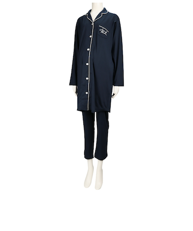 [両脇授乳口付]ママとお腹の赤ちゃんにやさしい長袖パジャマ　無地　ネイビー