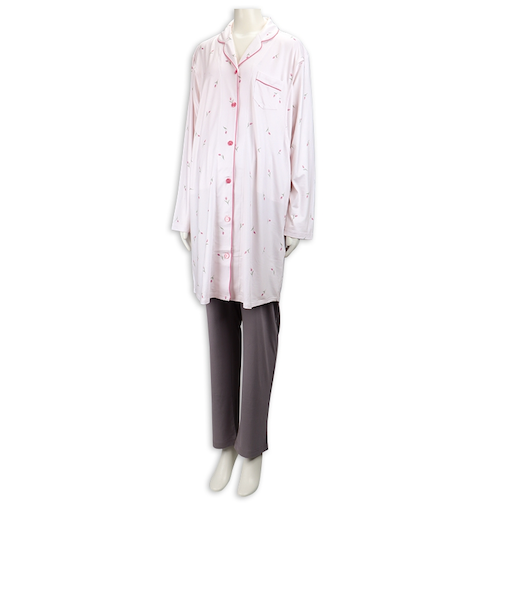 [両脇授乳口付]ママとお腹の赤ちゃんにやさしい長袖パジャマ　チューリップ　オフホワイト