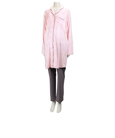 [両脇授乳口付]ママとお腹の赤ちゃんにやさしい長袖パジャマ　チューリップ　ピンク