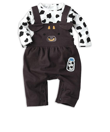 オーバーオール＋Tシャツセット　アニマル　チャコールグレー