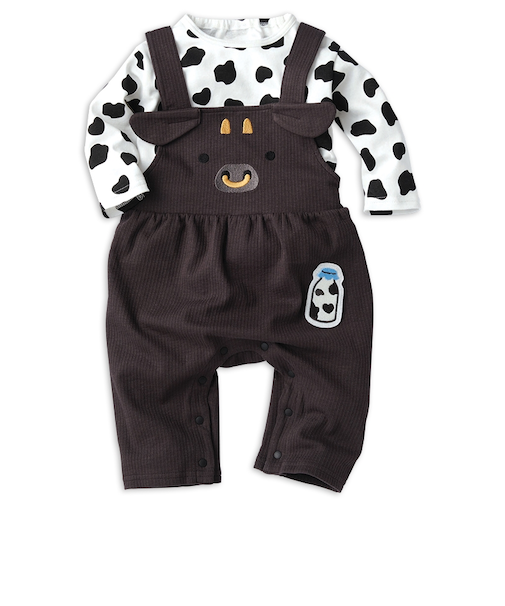 オーバーオール＋Tシャツセット　アニマル　チャコールグレー