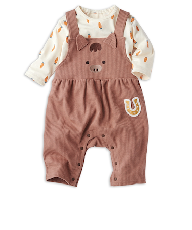 オーバーオール＋Tシャツセット　アニマル　ブラウン