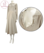 [授乳仕様]長袖ウォッシャブルニット襟付きワンピース　ベージュ