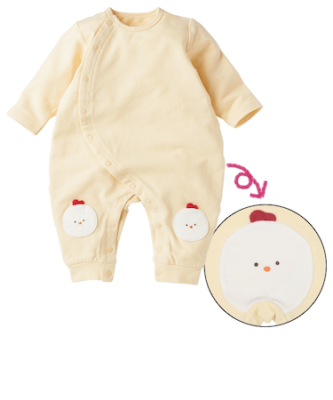 はいはい応援　長袖プレオール　おしりモチーフパイル　クリーム