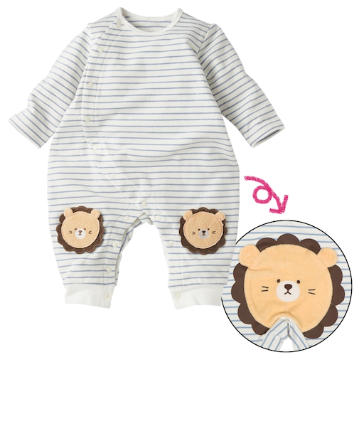 はいはい応援　長袖プレオール　おしりモチーフパイル　サックス