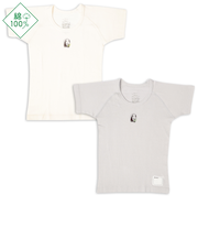 [キッズ]お着替え応援　半袖　丸首シャツ2枚組　パンダ　グレー