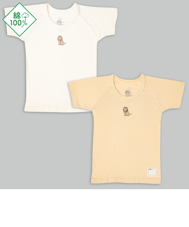 [キッズ]お着替え応援　半袖　丸首シャツ2枚組　ライオン　イエロー