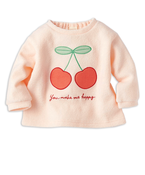 [ベビー]長袖　トレーナー　アップリケ刺しゅう　ピンク