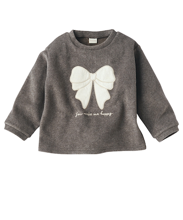 [キッズ]長袖　トレーナー　アップリケ刺しゅう　チャコールグレー