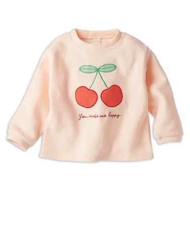 [キッズ]長袖　トレーナー　アップリケ刺しゅう　ピンク