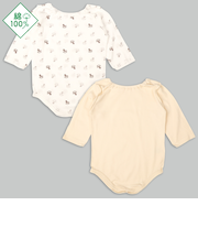 [ベビー]パパッとらくちんロンパース　長袖　2枚組　かぶり　木馬　アイボリー