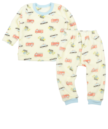 [ベビー]長袖　パジャマ　フリース　くるま アイボリー