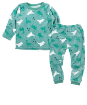 [キッズ]長袖　パジャマ　フリース　恐竜 グリーン