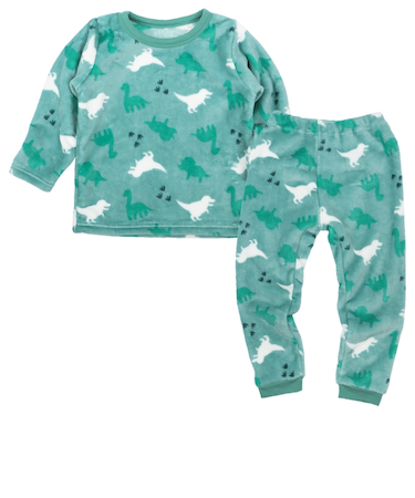 [キッズ]長袖　パジャマ　フリース　恐竜 グリーン