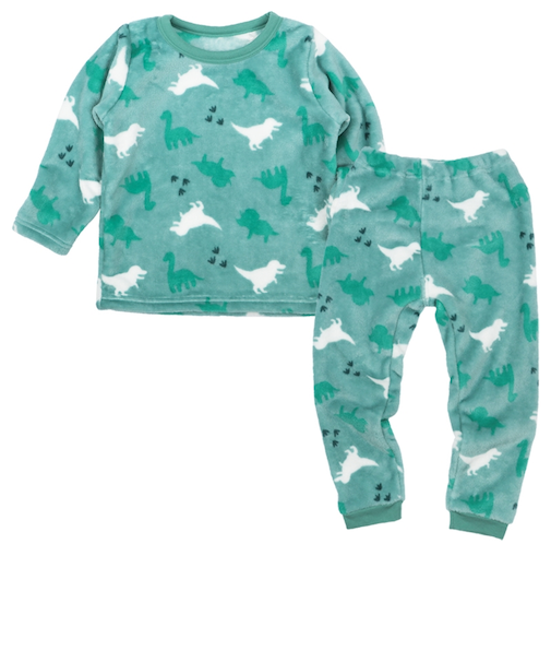 [キッズ]長袖　パジャマ　フリース　恐竜 グリーン