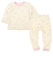 [キッズ]長袖　パジャマ　フリース　りぼん アイボリー