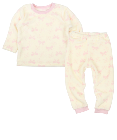 [キッズ]長袖　パジャマ　フリース　りぼん アイボリー