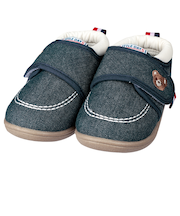 [12.5～14.5cm]ベビーシューズ　デニム　くま刺繍 ネイビー