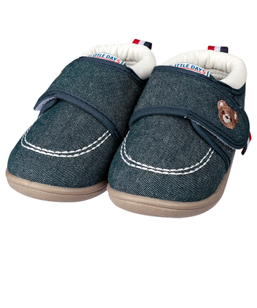 [12.5～14.5cm]ベビーシューズ　デニム　くま刺繍 ネイビー