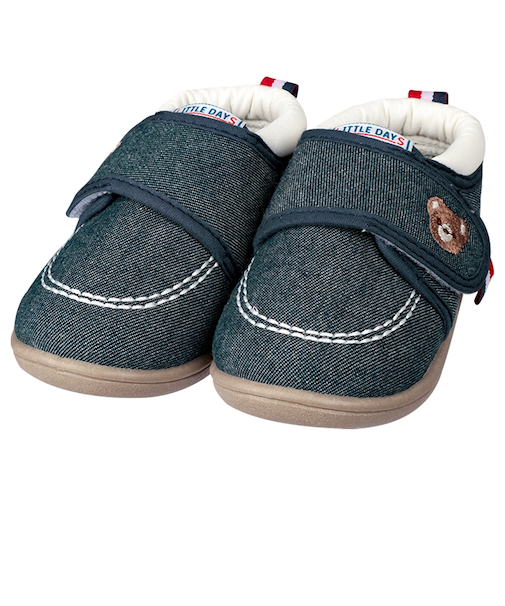 [12.5～14.5cm]ベビーシューズ　デニム　くま刺繍 ネイビー