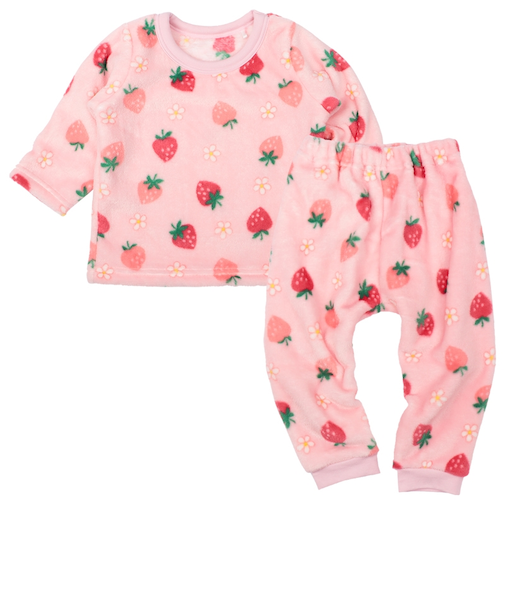 [ベビー]長袖　パジャマ　フリース　いちご ピンク