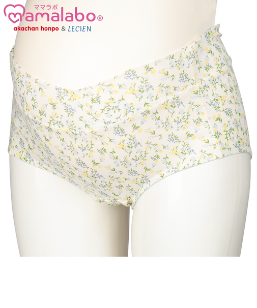 ショーツ　産後も使える仕様　ラクラク花柄 グリーン