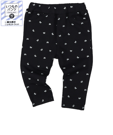 [ベビー]いつものパンツ10分丈 裏毛　レギュラー　柄 ブラック
