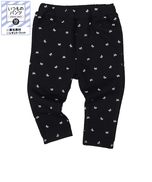[ベビー]いつものパンツ10分丈 裏毛　レギュラー　柄 ブラック