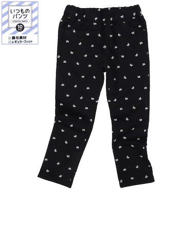 [キッズ]いつものパンツ10分丈 裏毛　レギュラー　柄 ブラック
