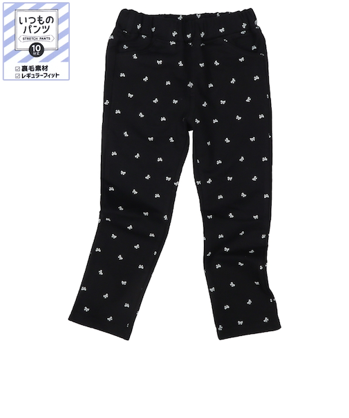 [キッズ]いつものパンツ10分丈 裏毛　レギュラー　柄 ブラック