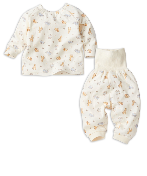 [ベビー]お着替え応援　長袖パジャマ　かぶり　アニマル　アイボリー