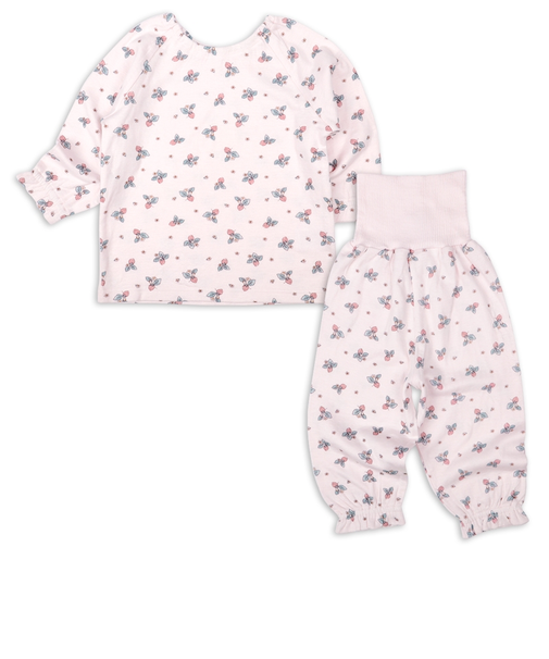 [ベビー]お着替え応援　長袖パジャマ　かぶり　イチゴ　ピンク