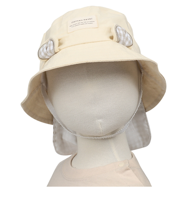 [48～52cm]ハット　耳付き　チェック　アイボリー