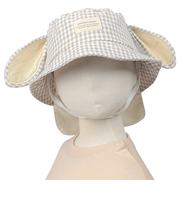[48～52cm]ハット　耳付き　チェック　ベージュ