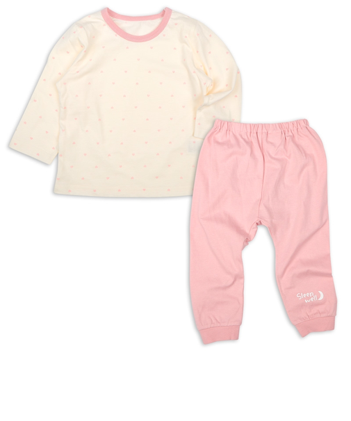 [ベビー]長袖パジャマ　ハート ピンク