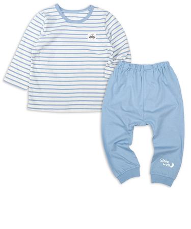 [ベビー]長袖パジャマ　ボーダーくるま サックス