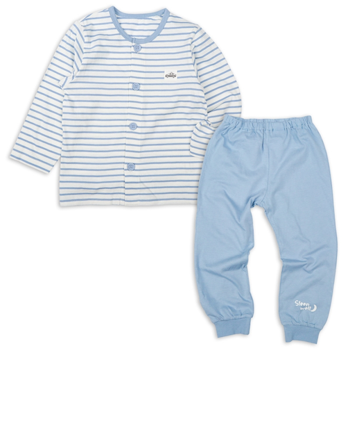 [キッズ]長袖パジャマ　ボーダーパトカー サックス