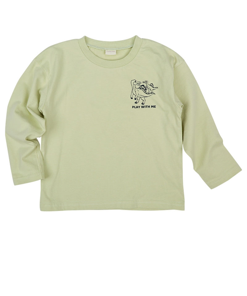 [キッズ]長袖Tシャツ　バックプリント　キミドリ