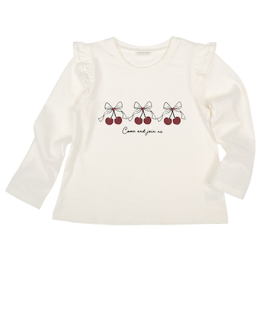 [キッズ]長袖Tシャツ　パネルプリント　オフホワイト