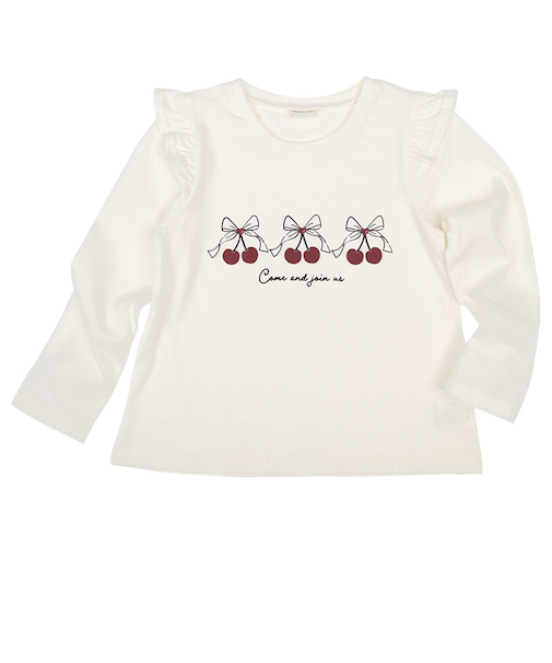 [キッズ]長袖Tシャツ　パネルプリント　オフホワイト