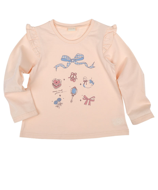 [キッズ]長袖Tシャツ　パネルプリント　ピンク