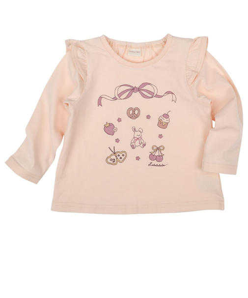 [ベビー]長袖Tシャツ　パネルプリント　ピンク