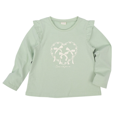 [キッズ]長袖Tシャツ　パネルプリント　ペパーミント