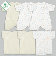 モスリンガーゼ新生児肌着6点　スナップ半袖・七分袖　グリーン