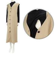 [授乳機能付き]長袖トップス付きジレワンピース ベージュ